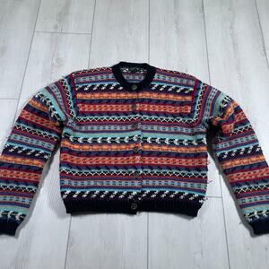 Vtg 90’s J.CREW Fair Isle Nordic Wool Crew Neck Cardigan Sweater Women's Large
